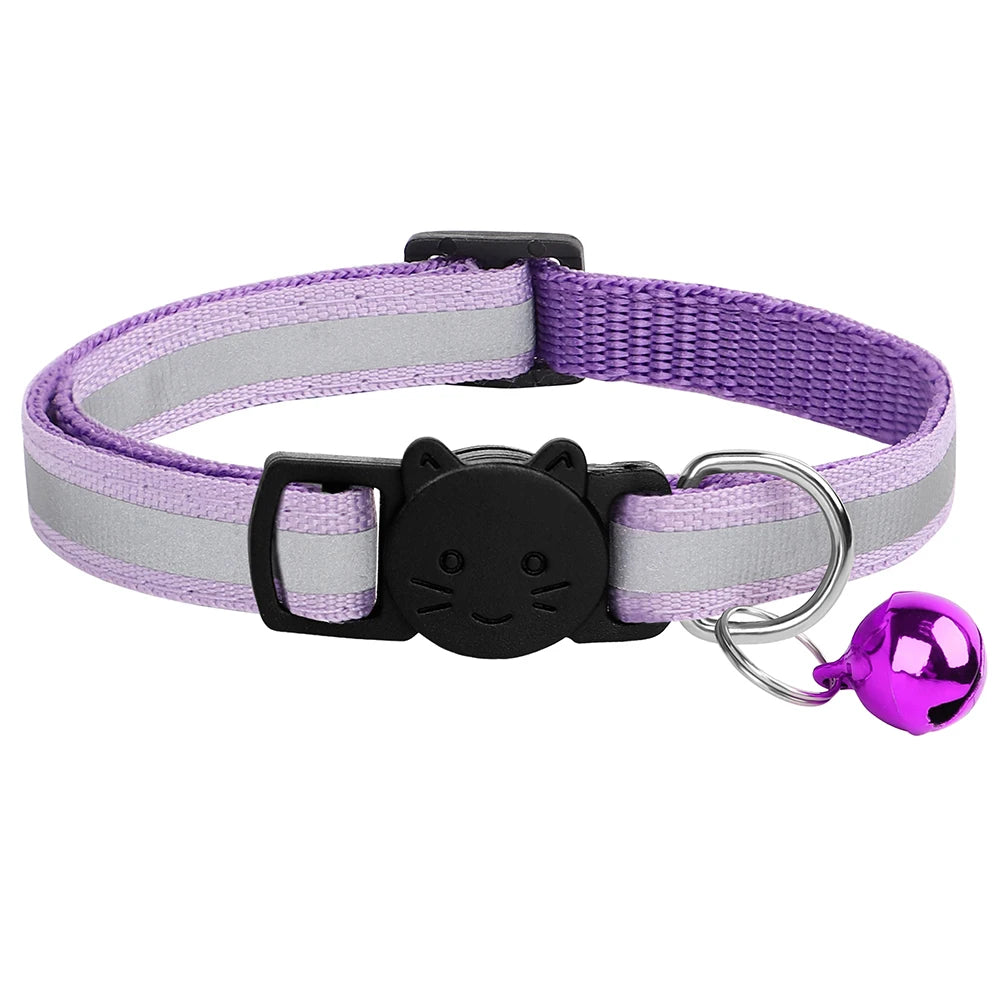 Breakaway Cat Collar with Bell - Reflective Safety Nylon Collar Purple 20-33cm