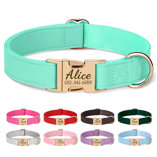 Custom Engraved Dog Collar - Personalized PU Leather Pet ID Collar