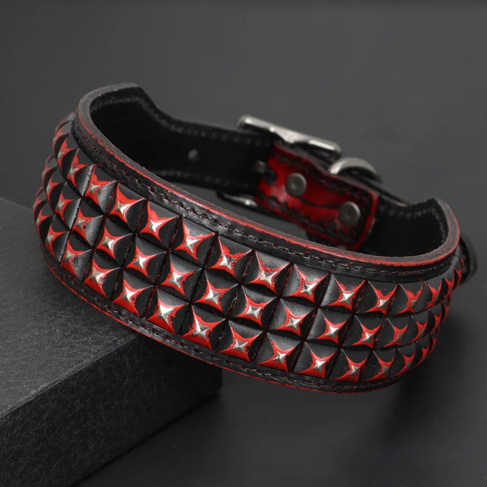 Luxury Leather Dog Collar 2 Inch Wide Diamond Spike - Large Dogs