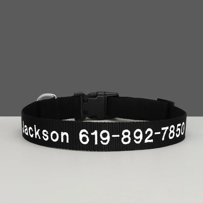 Custom Dog Collar with Embroidered Name - Adjustable Nylon Pet ID Black