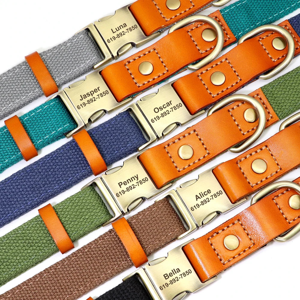 Custom Dog Collar & Leash Set - Personalized Pet ID Nylon Leather