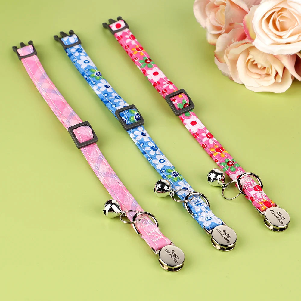 Personalized Cat Collar with Bell - Custom Engraved Breakaway