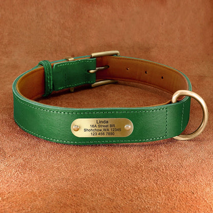 Personalized Leather Dog Collar & Leash Set with Free Engraving Green Collar