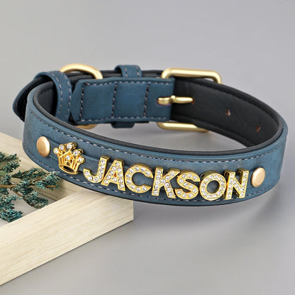 Personalized Soft Dog Collar with Free Rhinestone Charm Blue