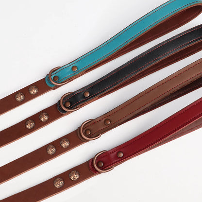 Leather Dog Collar Leash Set Large Dogs - Padded Wide Metal Rivet