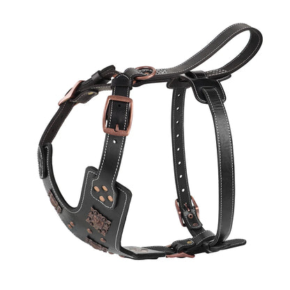Genuine Leather Dog Harness Large Dogs - Durable Training Vest Metal