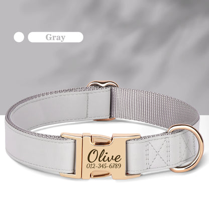 Custom Engraved Dog Collar - Personalized PU Leather Pet ID Collar Gray