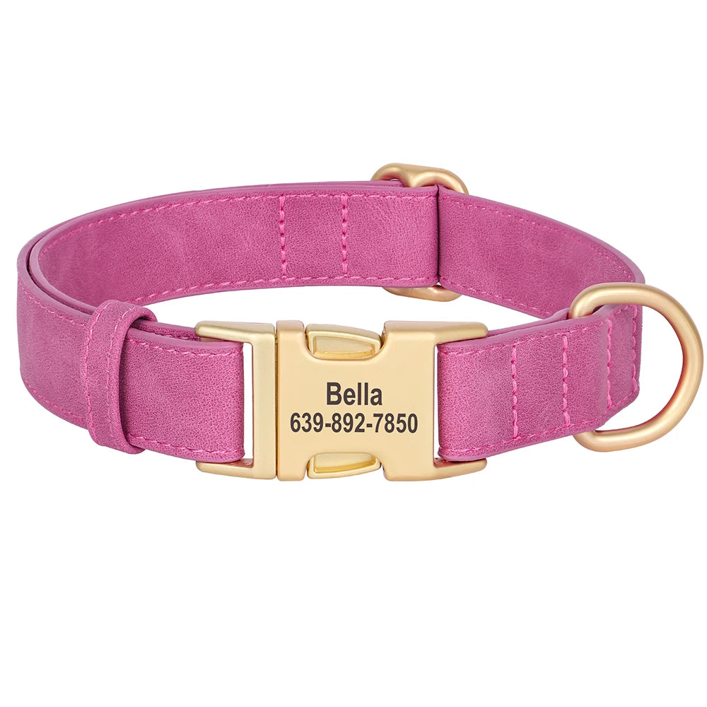 Custom Dog Collar PU Leather Personalized Pet Collar Metal Buckle Rose