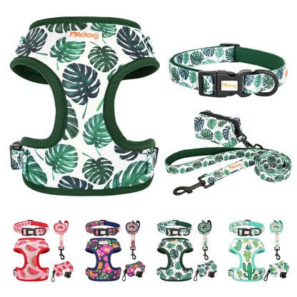 Dog Harness and Leash Set with Waste Bag Dispenser - Mesh Vest