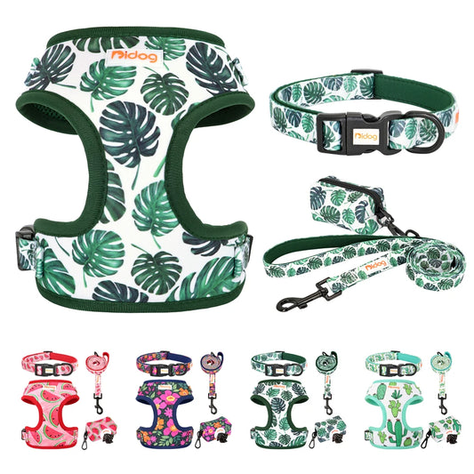 Dog Harness and Leash Set with Waste Bag Dispenser - Mesh Vest