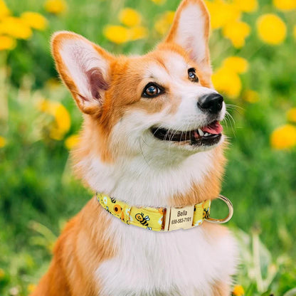 Custom Floral Dog Collar with Free Nameplate - Personalized Pet ID