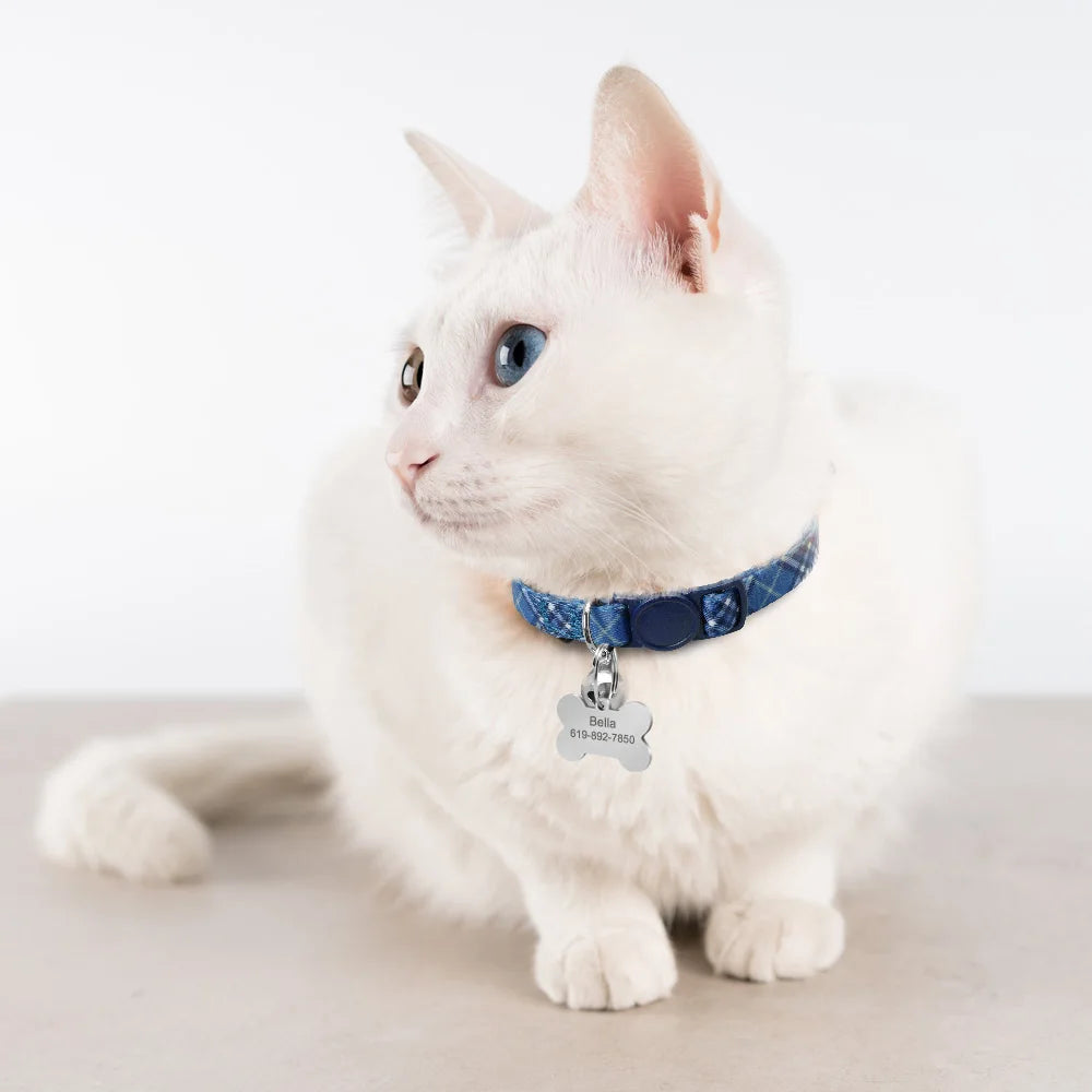 Personalized Cat Dog ID Tag - Engraved Nameplate for Collar