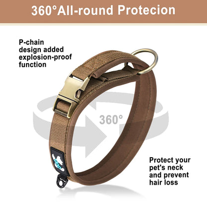 Soft Padded Dog Collar - Adjustable Nylon Pet Collar for Dogs Brown