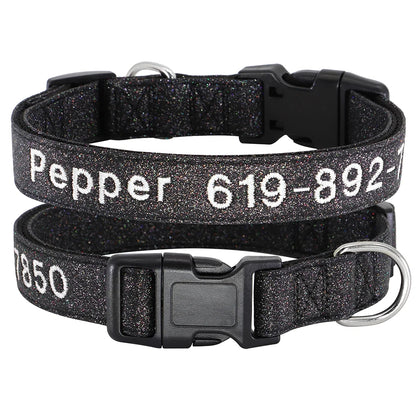 Personalized Reflective Dog Collar - Custom Embroidered Name & Phone 34 Black