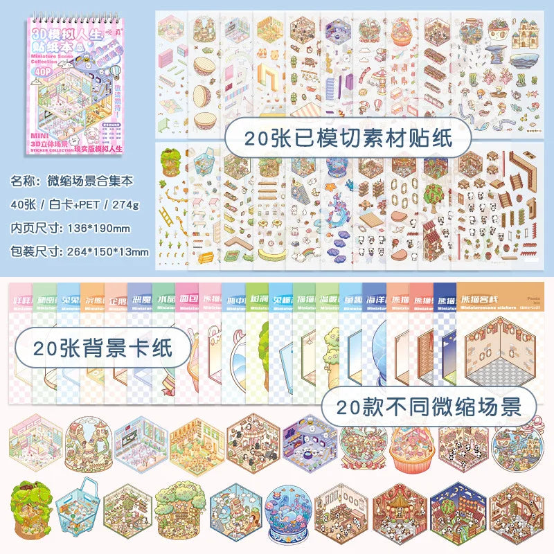 3D Landscape Stickers Pack - 20 Sheets Scene Sticker Book C