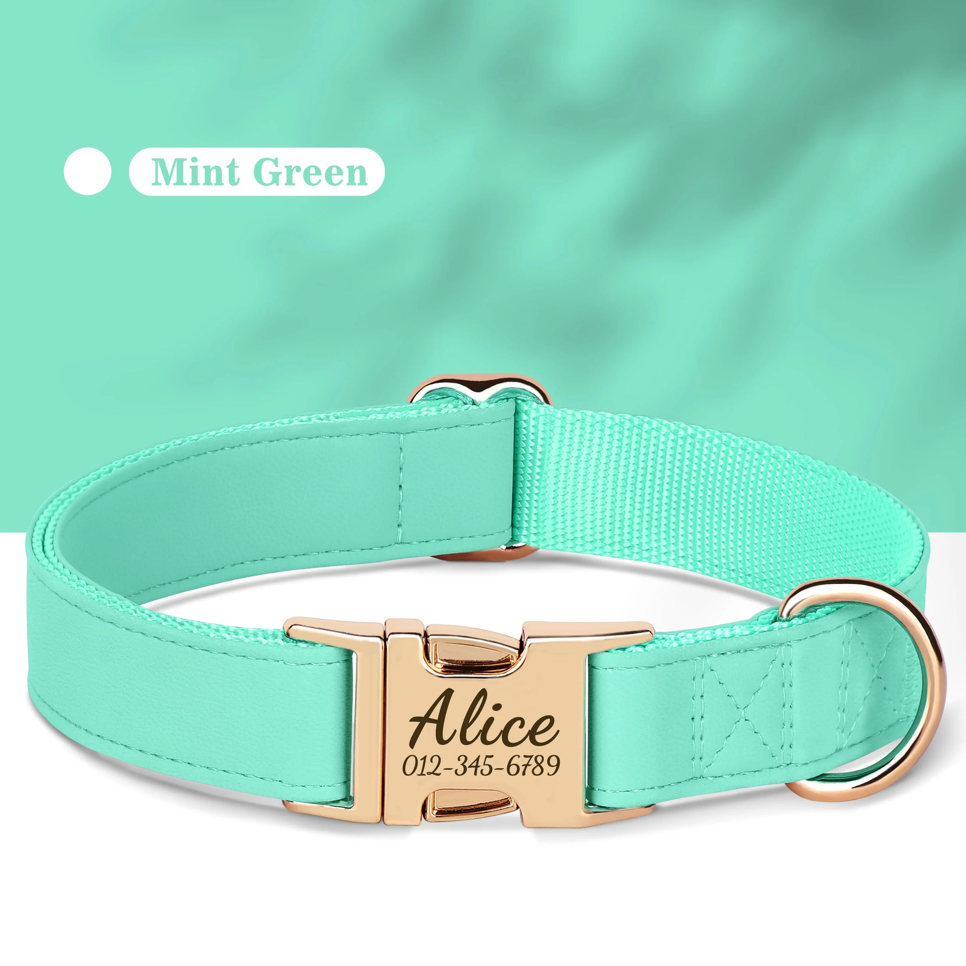 Custom Engraved Dog Collar - Personalized PU Leather Pet ID Collar LGreen