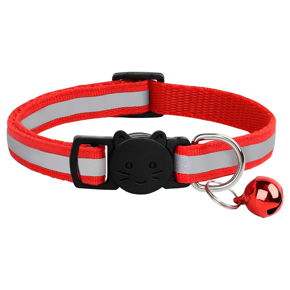 Breakaway Cat Collar with Bell - Reflective Safety Nylon Collar Red 20-33cm