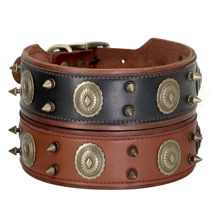 2 Inch Wide Spiked Leather Dog Collar for Large Dogs
