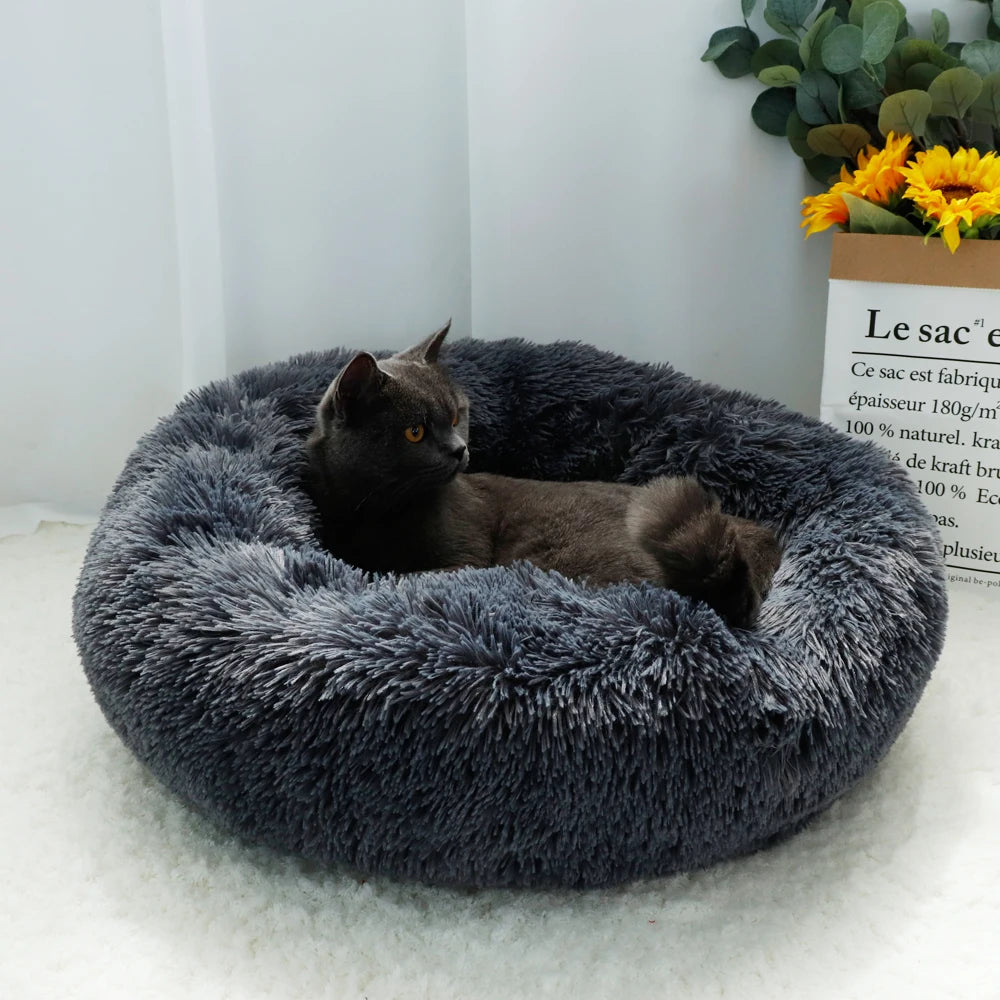 Super Soft Cat Bed House - Warm Winter Pet Sleeping Nest for Cats and Small Dogs dark gray