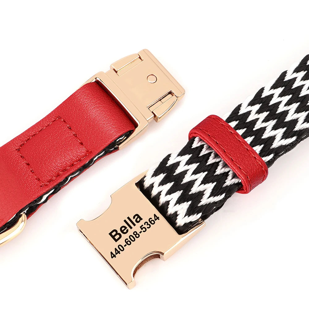 Custom Dog Collar with ID Tag - Personalized Nylon Leather Pet