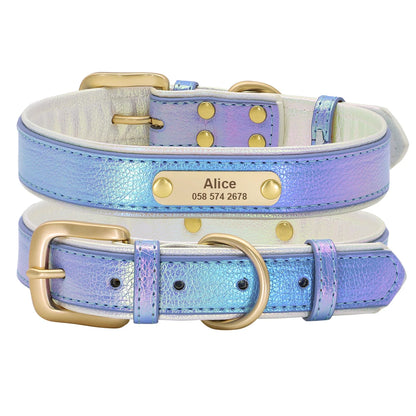 Custom Pet Collar with Personalized Name Tag - Adjustable Leather Blue
