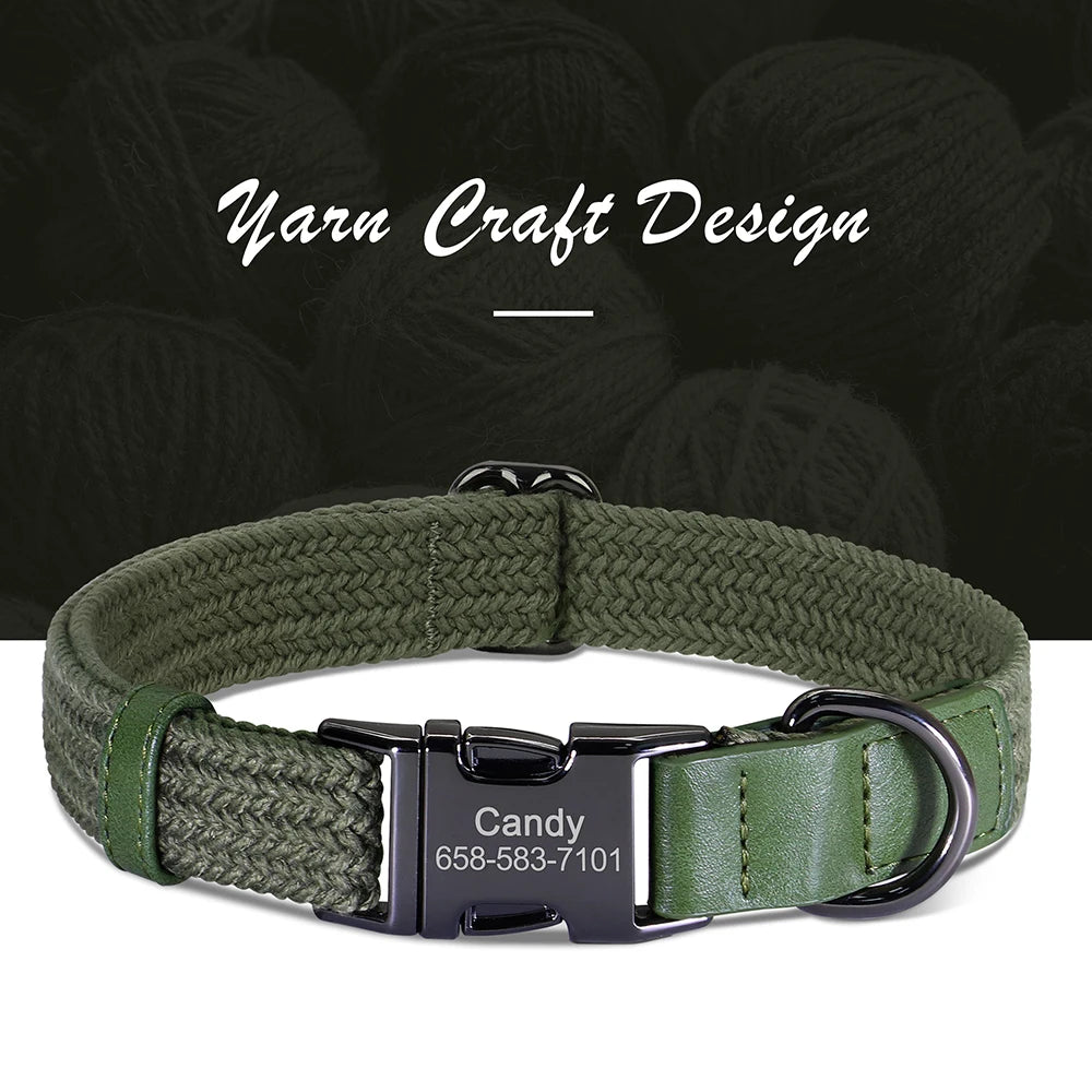 Custom Engraved Dog Collar - Durable Nylon Pet ID Collar green