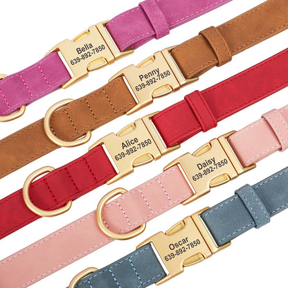 Custom Dog Collar PU Leather Personalized Pet Collar Metal Buckle