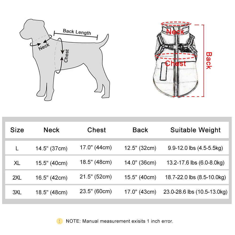 Waterproof Winter Dog Jacket with Reflective Belt - Warm Vest Coat