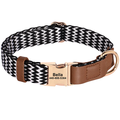 Custom Dog Collar with ID Tag - Personalized Nylon Leather Pet 476 Brown