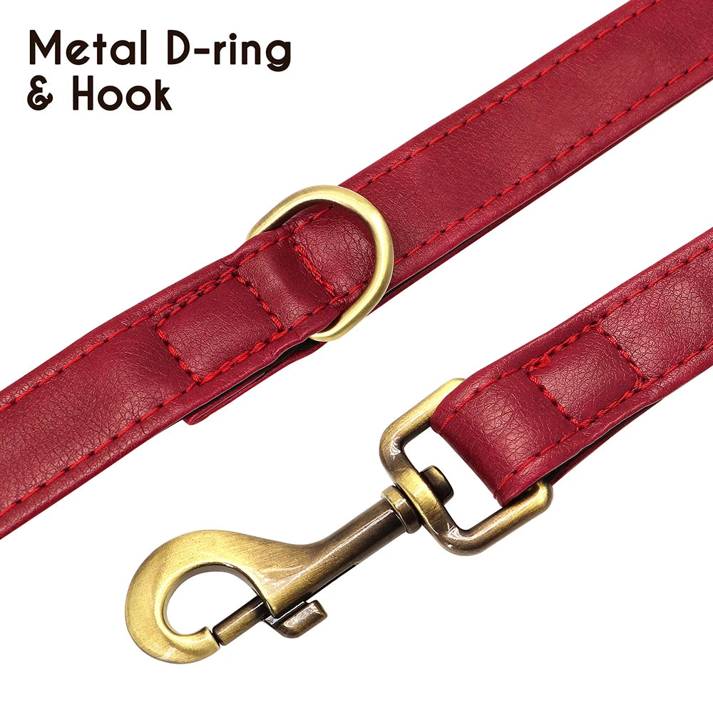 PU Leather Dog Collar Leash Set - Soft Adjustable for Small Dogs
