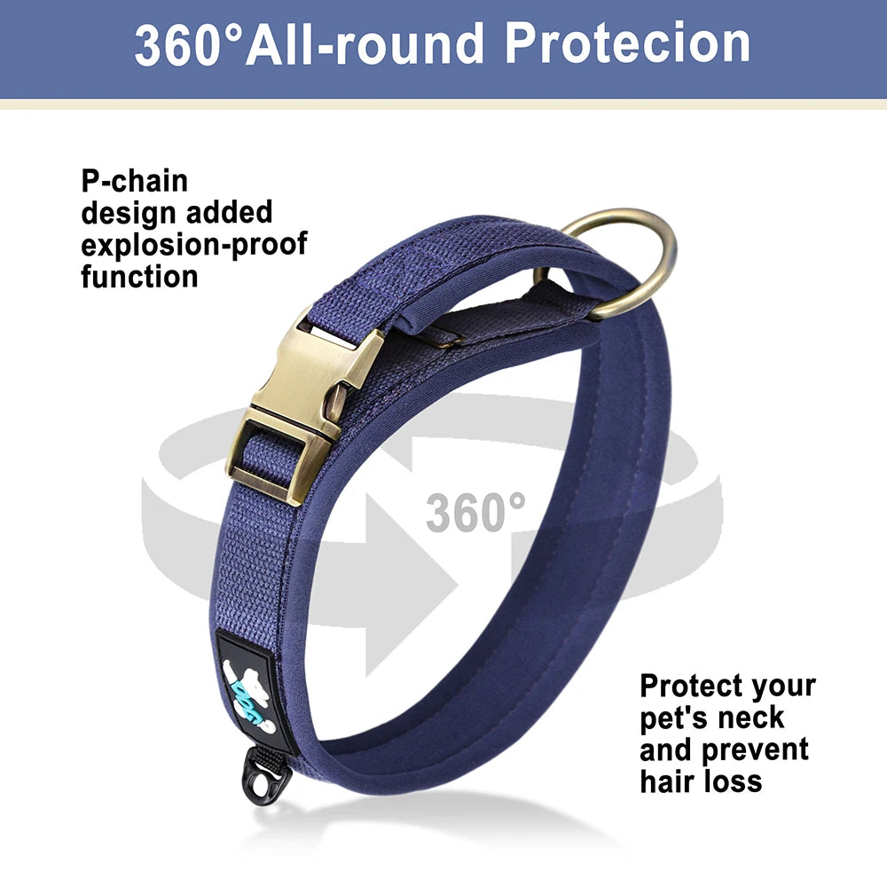 Soft Padded Dog Collar - Adjustable Nylon Pet Collar for Dogs Dark Blue
