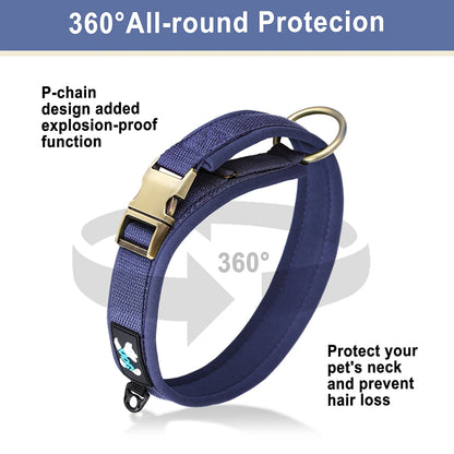 Soft Padded Dog Collar - Adjustable Nylon Pet Collar for Dogs Dark Blue