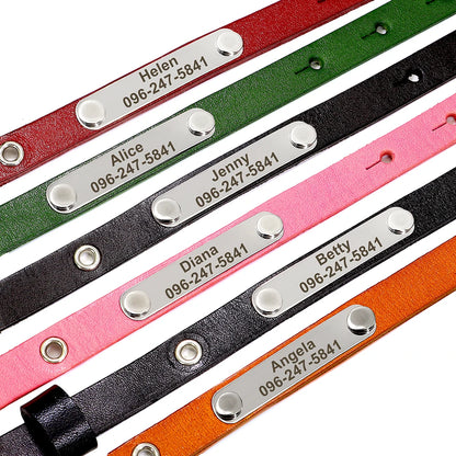 Personalized Leather Cat Collar with Bell - Custom Engraved Pet ID