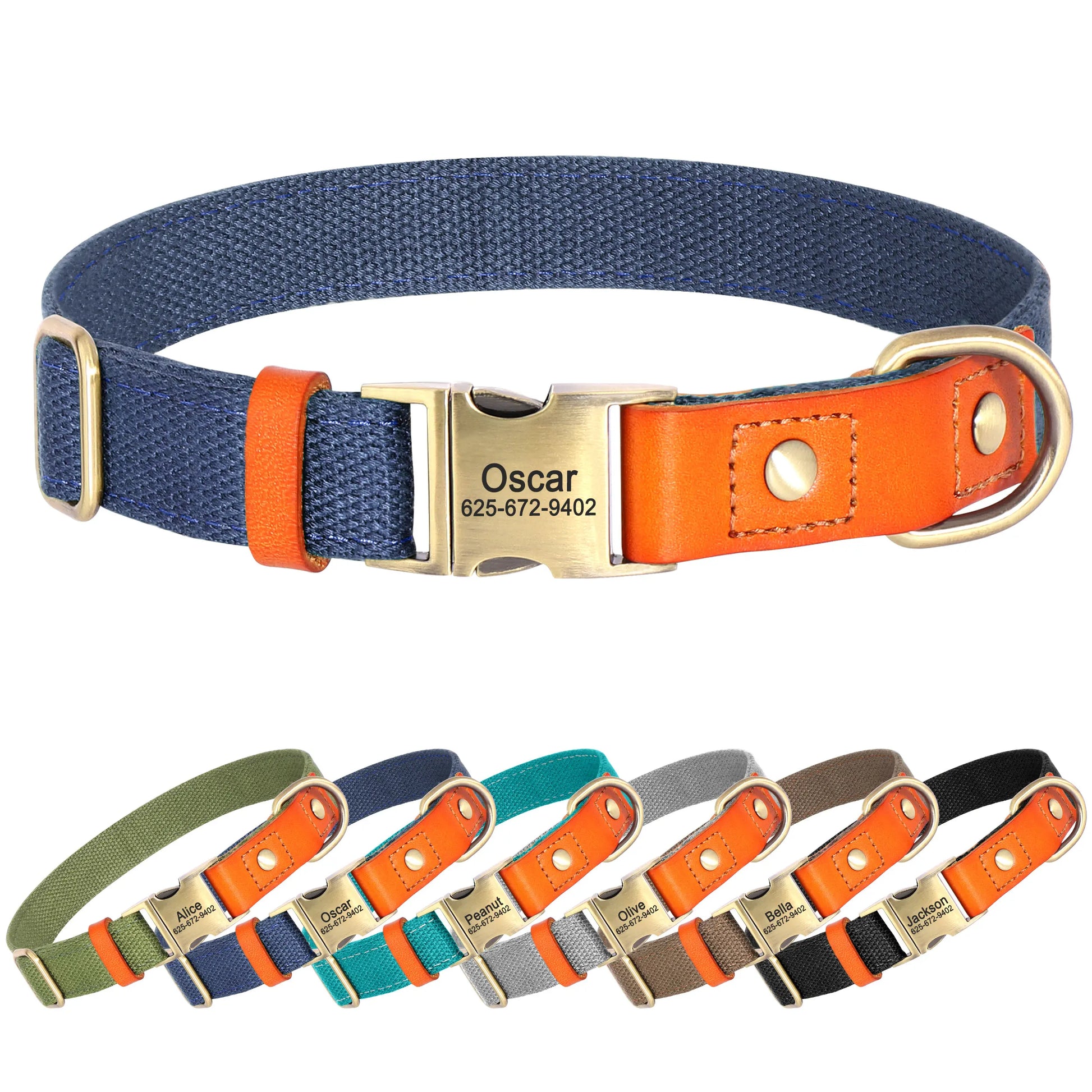 Custom Dog Collar with ID Tag - Personalized Nylon Leather Pet