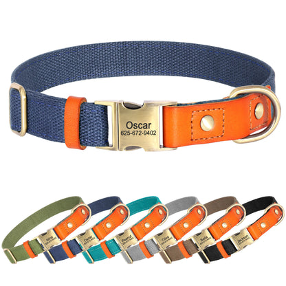 Custom Dog Collar with ID Tag - Personalized Nylon Leather Pet