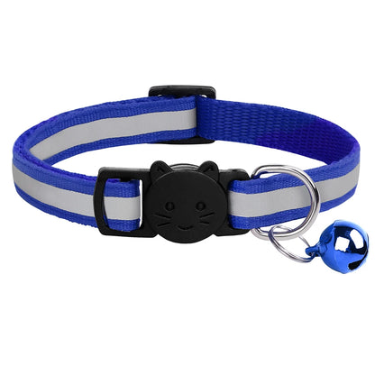 Breakaway Cat Collar with Bell - Reflective Safety Nylon Collar Blue 20-33cm