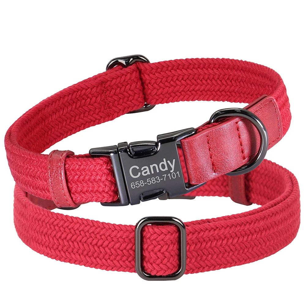 Custom Dog Collar with Name - Adjustable Nylon Pet Collar Red