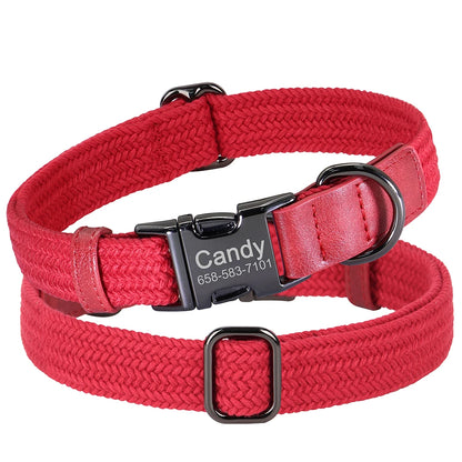 Custom Dog Collar with Name - Adjustable Nylon Pet Collar Red