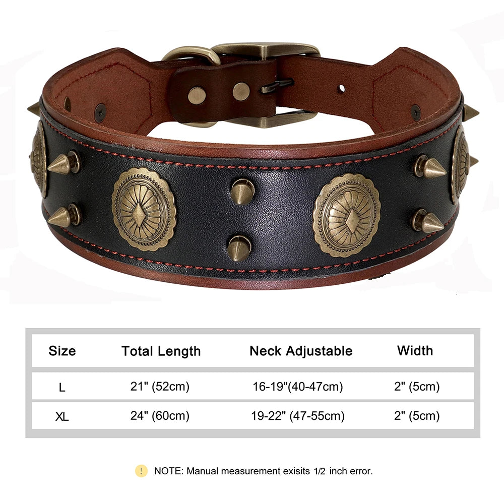 2 Inch Wide Spiked Leather Dog Collar for Large Dogs 141 Black