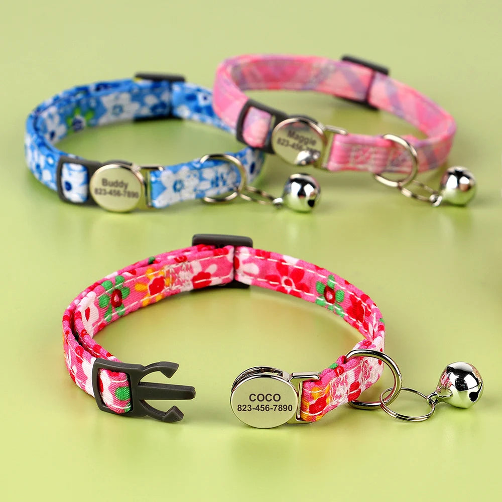 Personalized Cat Collar with Bell - Custom Engraved Breakaway