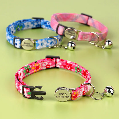 Personalized Cat Collar with Bell - Custom Engraved Breakaway