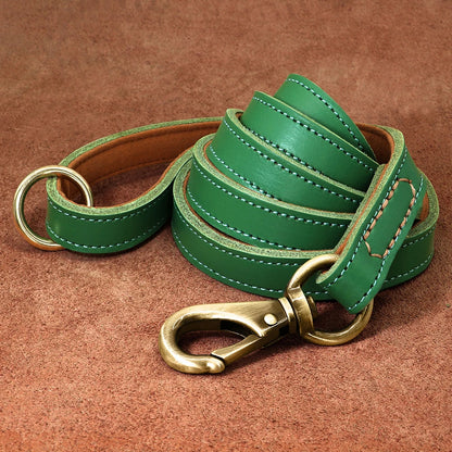 Personalized Leather Dog Collar & Leash Set with Free Engraving Green Leash