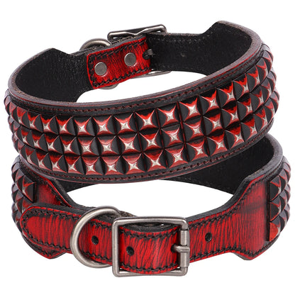 2 Inch Wide Leather Dog Collar with Spikes for Large Dogs Red