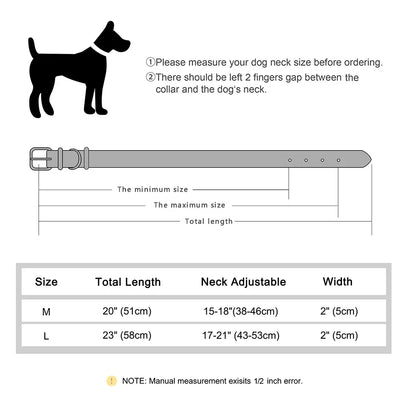 Spiked Leather Dog Collar - Heavy Duty Wide Collar for Large Dogs