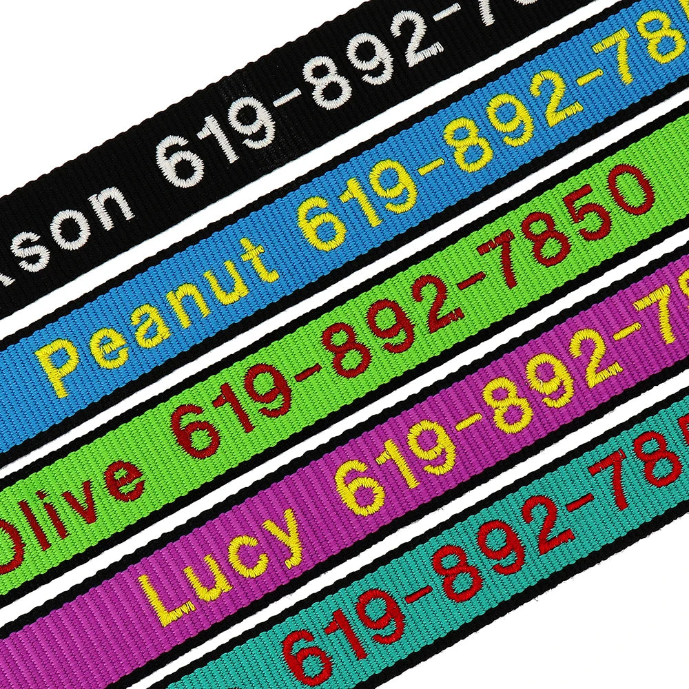 Custom Dog Collar with Embroidered Name - Adjustable Nylon Pet ID