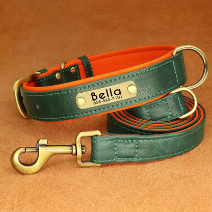 PU Leather Dog Collar Leash Set - Soft Adjustable for Small Dogs Green