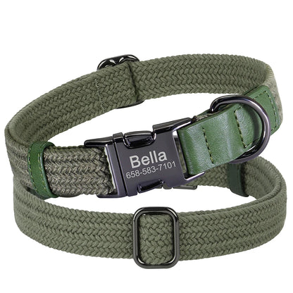 Custom Dog Collar with Name - Adjustable Nylon Pet Collar Green