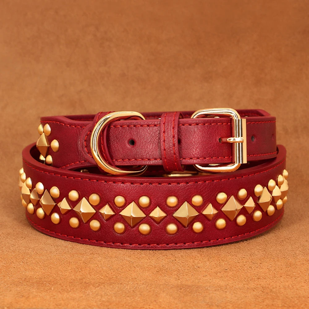 Spiked Leather Dog Collar - Adjustable Studded Collar for Dogs