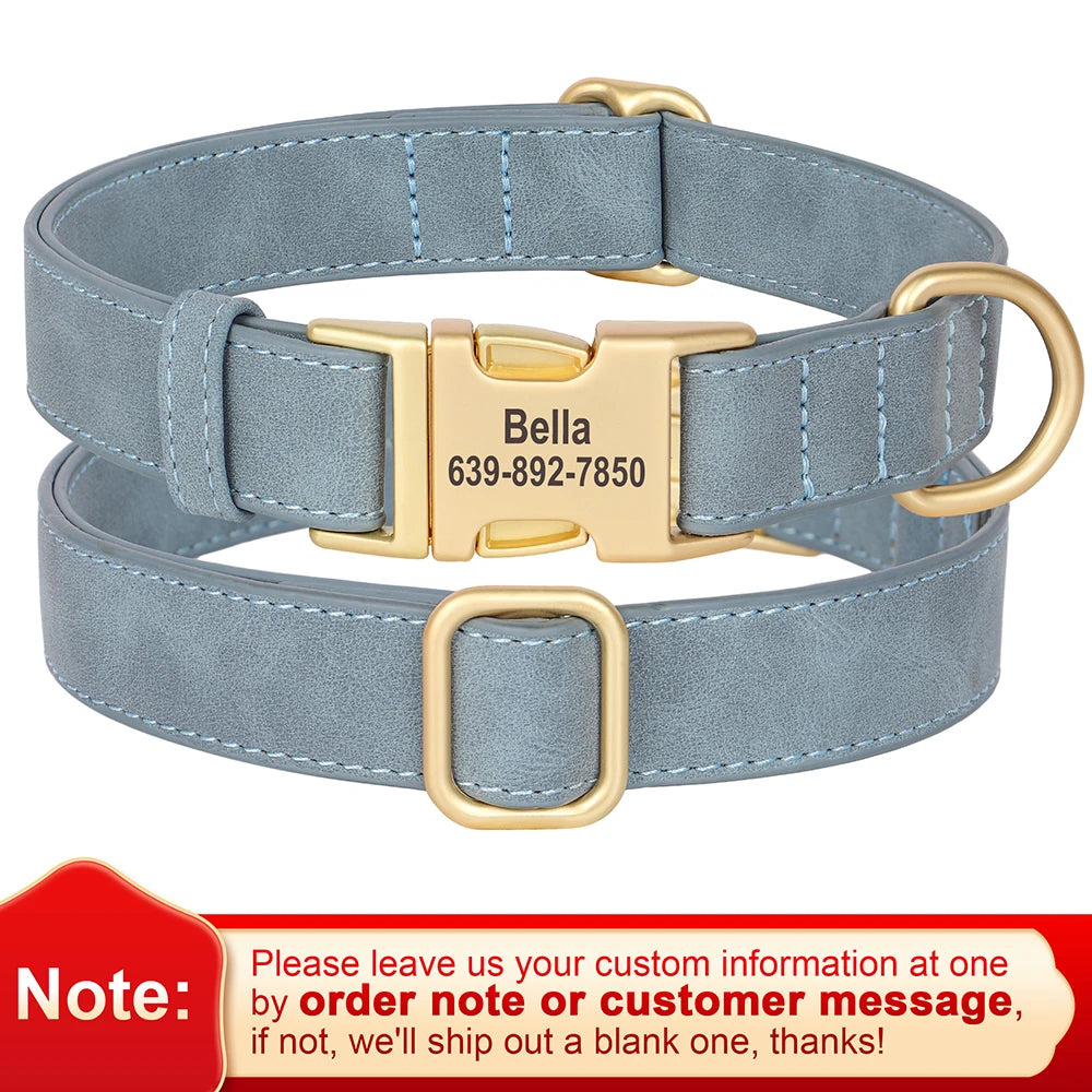 Custom Dog Collar PU Leather Personalized Pet Collar Metal Buckle