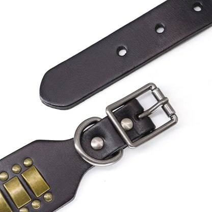 Luxury Leather Dog Collar 2 Inch Wide Diamond Spike - Large Dogs